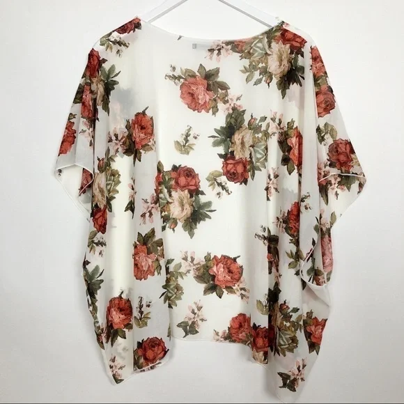 Color Swatch Floral Kimono Cardigan Top Size L - Picture 8 of 12